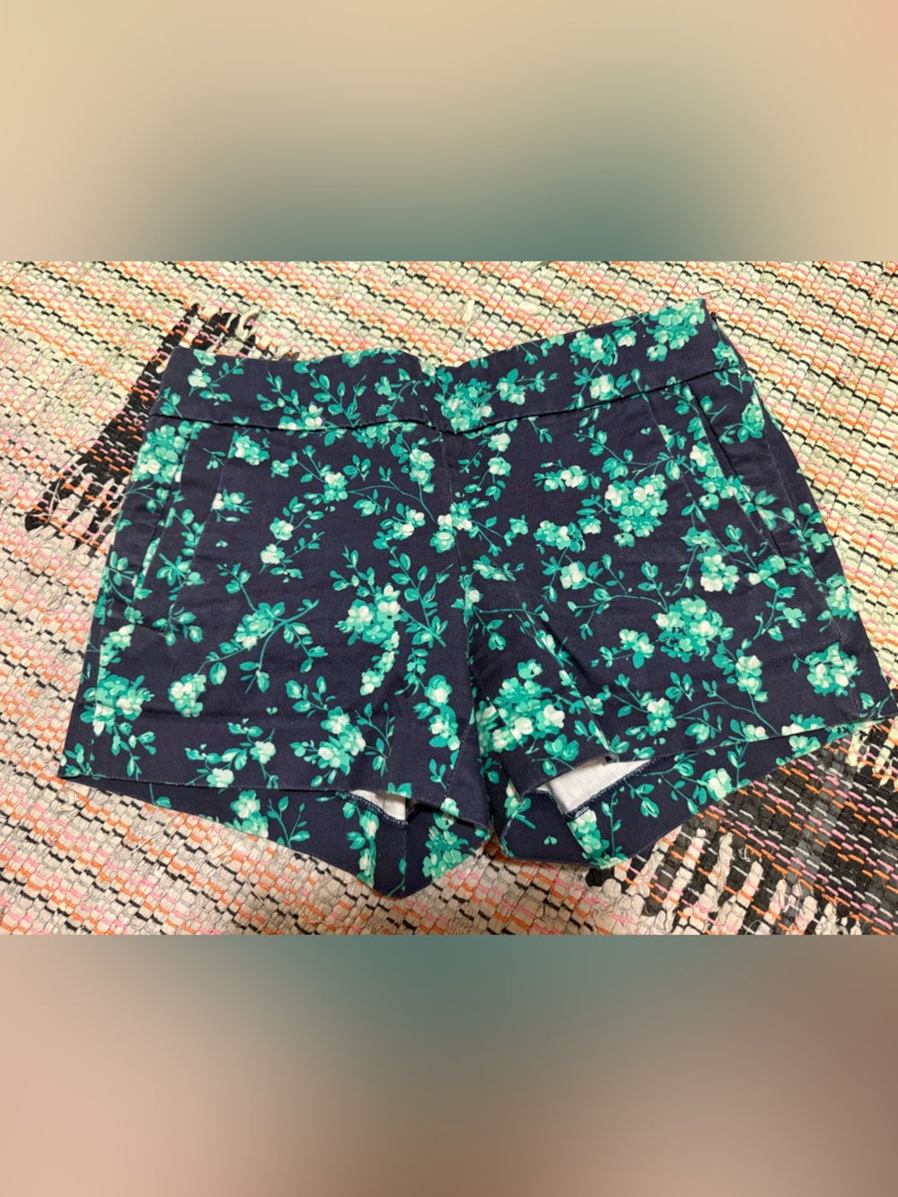 J. Crew Navy Floral Cotton Shorts with Green and White Blossoms